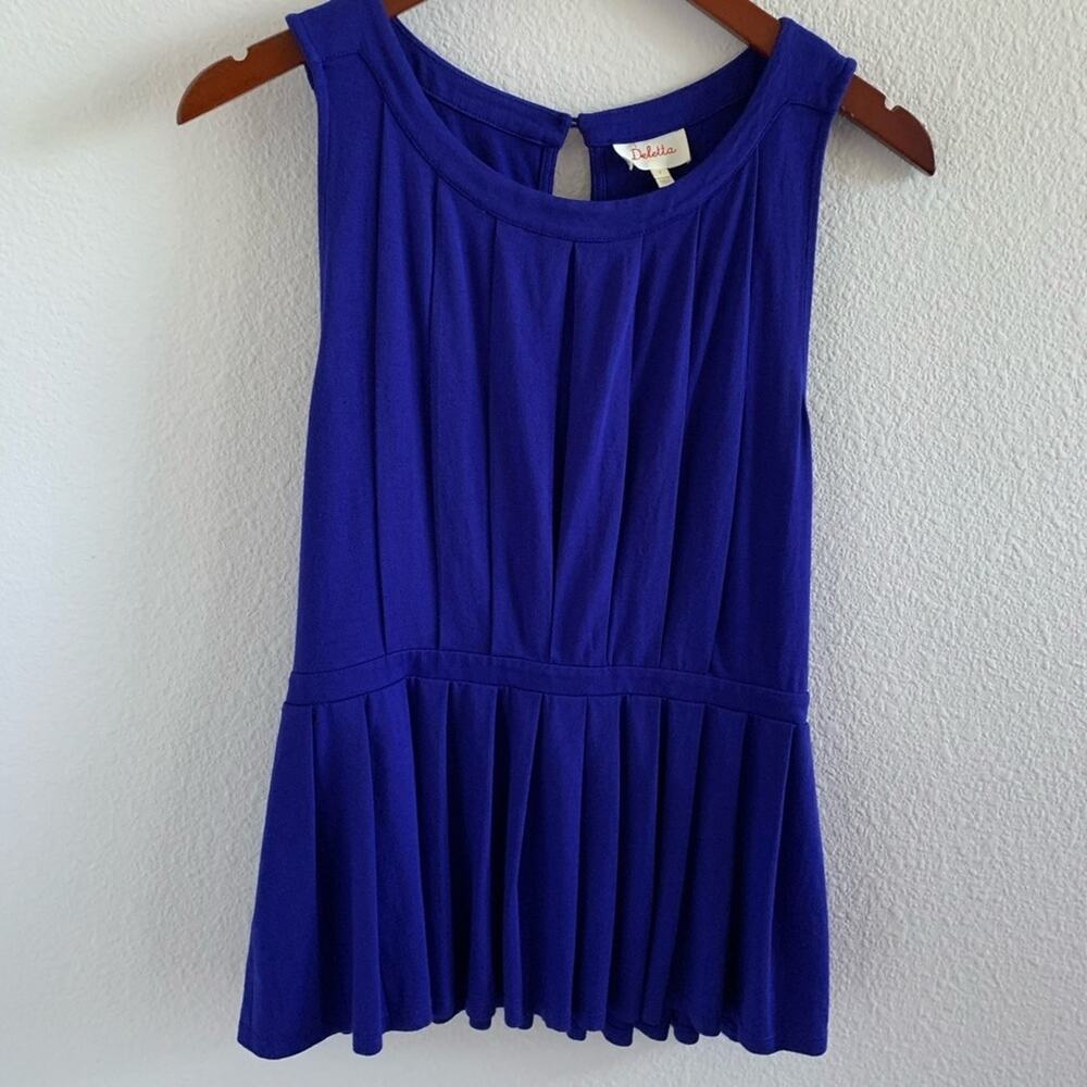 Anthropologie Deletta Corbara Pleated Peplum Top Rayon Spandex Keyhole Back S